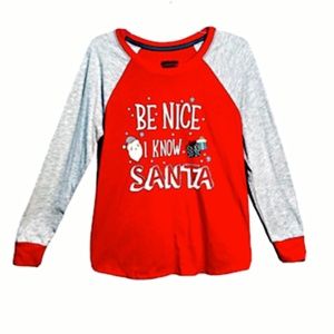Cuddl Duds Womens Christmas Pajama Top Medium Be Nice I Know Santa Long Sleeves